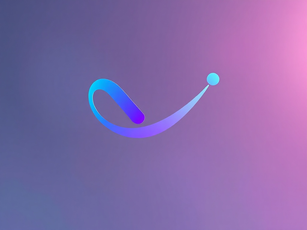 Stylized motion design logo mark: an abstract 'M' formed by a swoosh and a dot, using gradients of blue and purple, on a transparent background with subtle glow, 8k, photorealistic